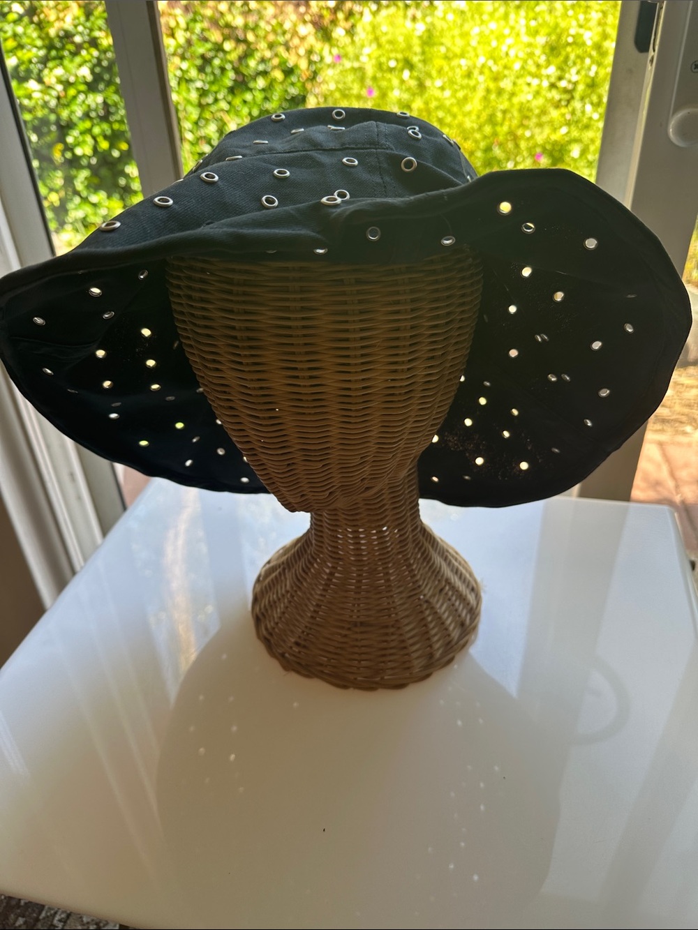 Barneys New York Black Eyelet Wide Brim Hat